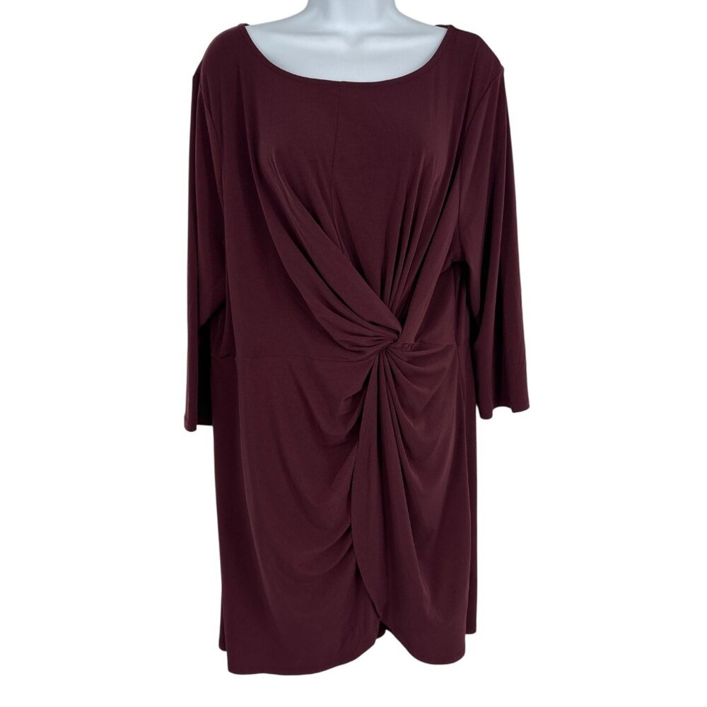Lane Bryant Womens 3/4 Sleeve Burgundy Knot Front Tunic Dress Size 18/20